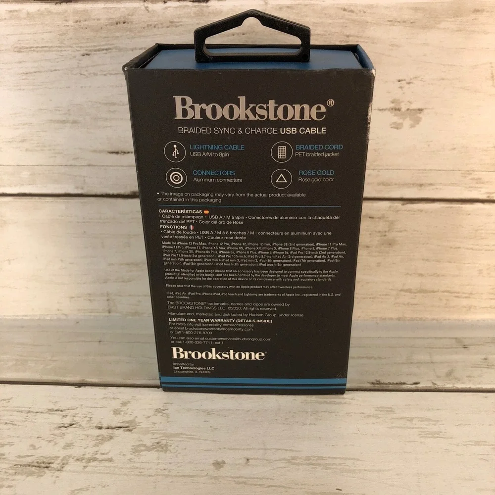 Brookstone 6ft Braided Lightning to USB Cable Rose Gold MFi Cert. iPhone iPad